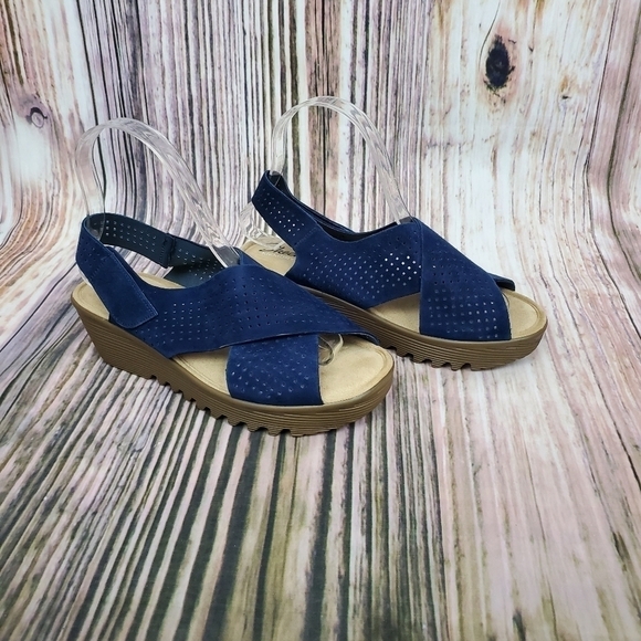 Skechers Perforated Suede Slingback Demi Sandals Blue Size 6 - Picture 3 of 12